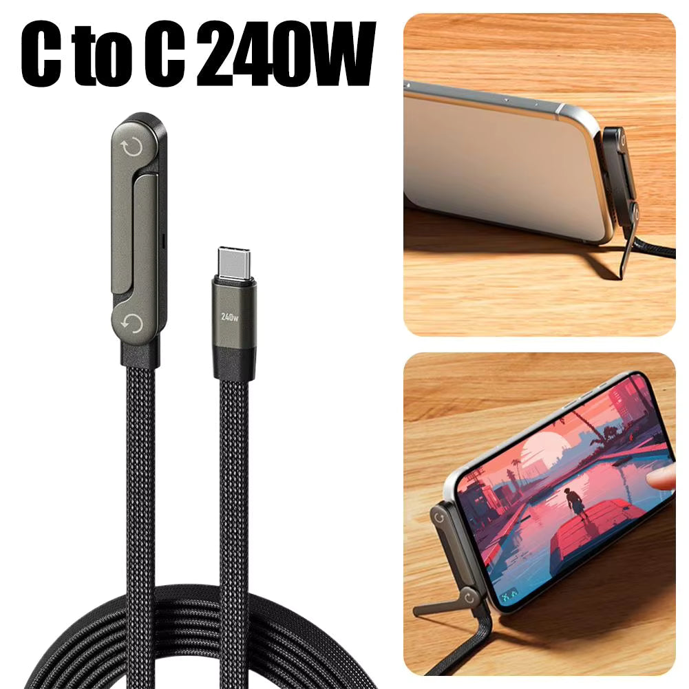 240W Super Fast Charging,Invisible Holder Charger Cable with Stand,Built-in Phone,Type C Braided Design for Gaming Office Travel