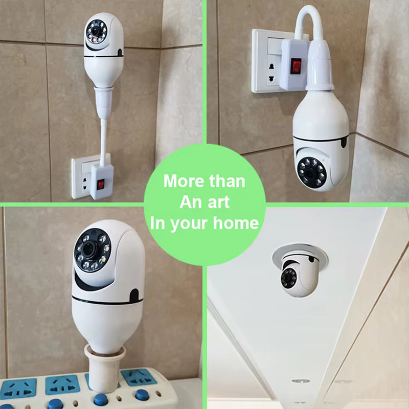 Wifi Mini E27 Bulb IP Camera - Full Color Night Vision + Automatic Human Tracking, Indoor Surveillance Security Monitor