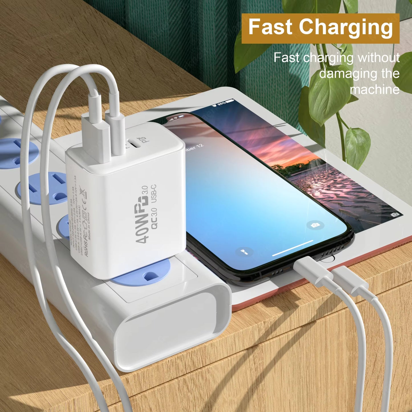 3 Ports PD 40W USB Charger Type C Fast Charging Phone Charger Adapter For iPhone Xiaomi Samsung Huawei EU/US Plug Wall Charger