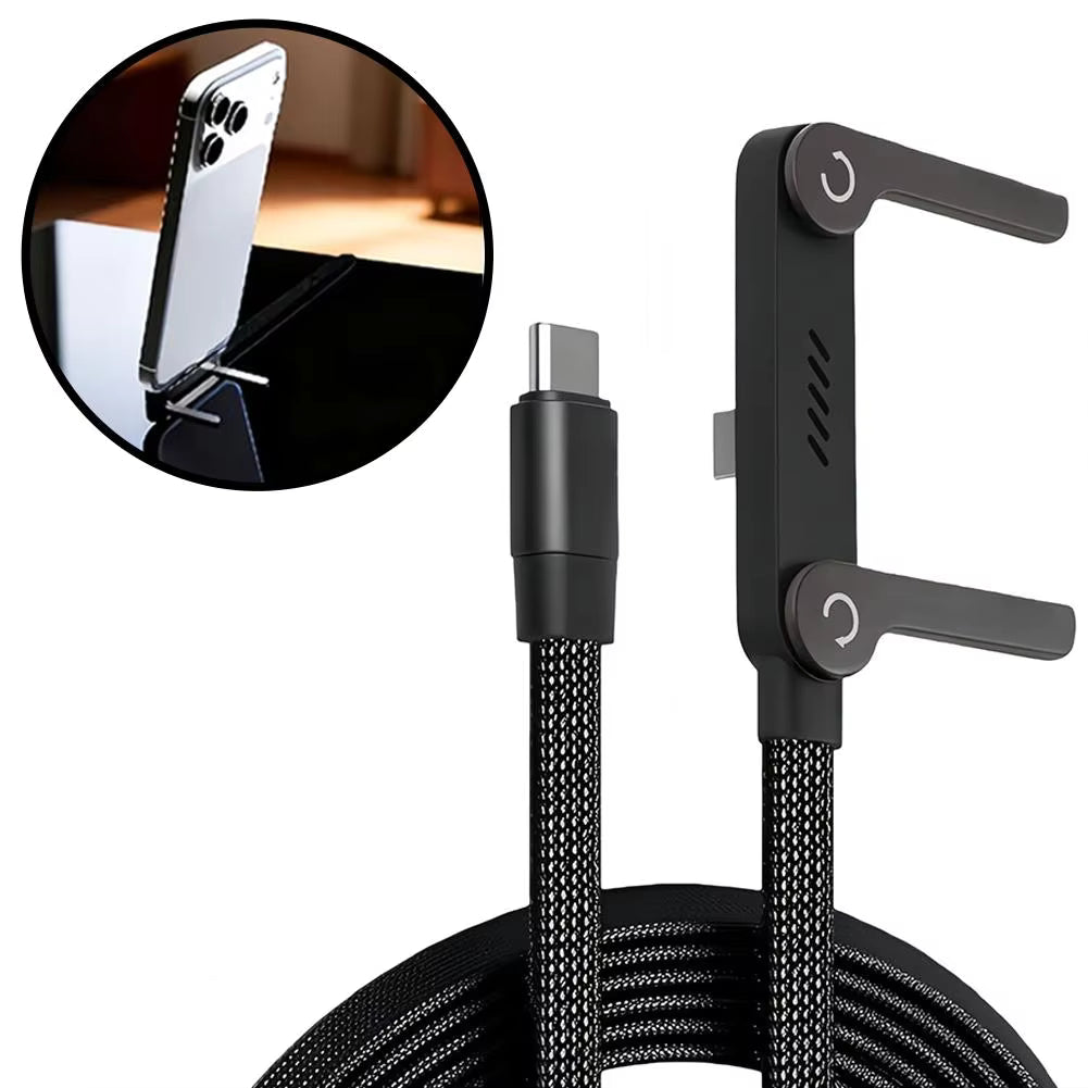 240W Super Fast Charging,Invisible Holder Charger Cable with Stand,Built-in Phone,Type C Braided Design for Gaming Office Travel