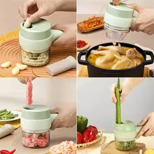 4 in 1 Handheld Electric Vegetable Cutter Wireless Food Processor Vegetable Slicer Set Pepper Garlic Mash Minced Cooking Gadgets